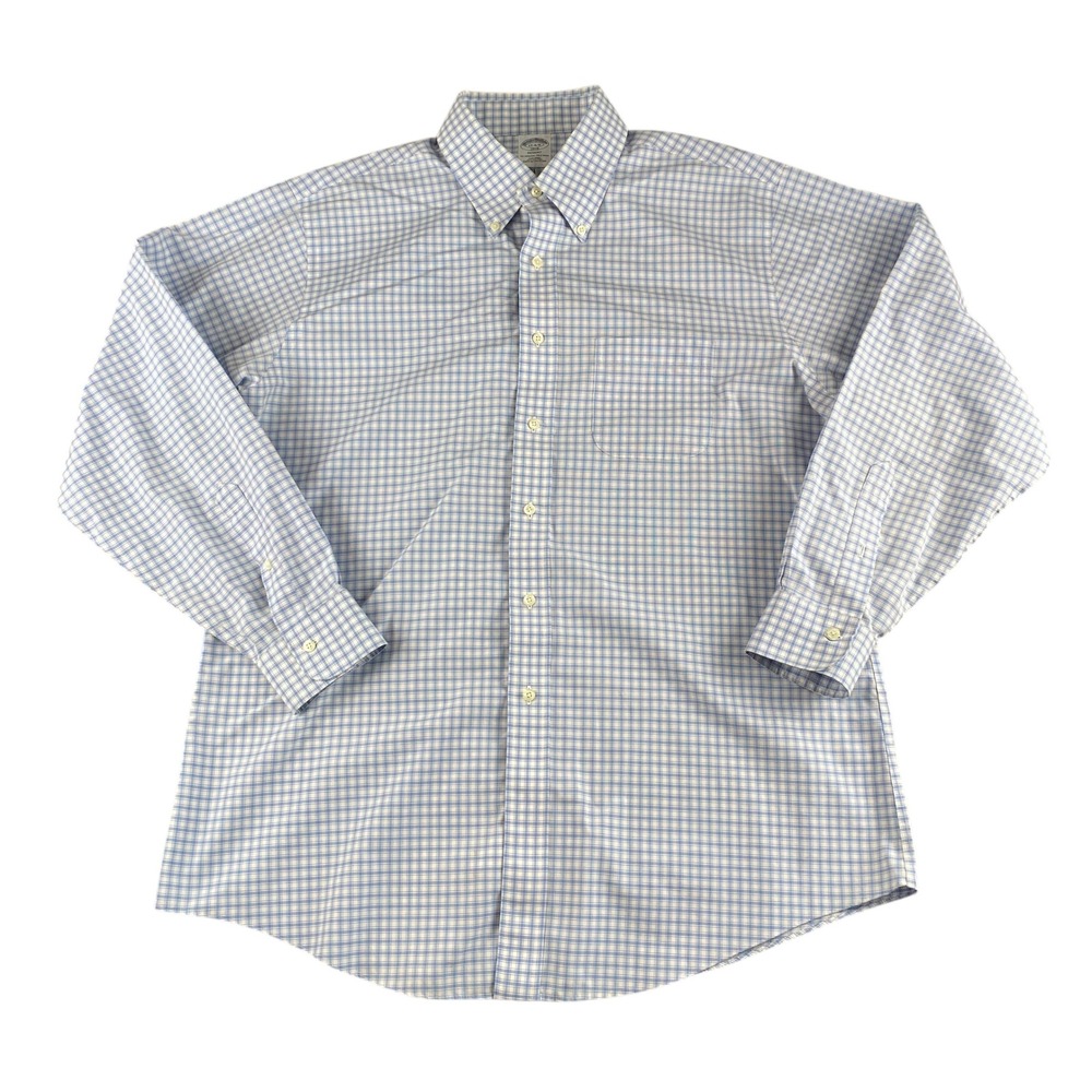 Brooks Brothers Regent Non Iron Button Down Shirt Mens 17 4 5 Blue Gingham Check - Picture 2 of 6